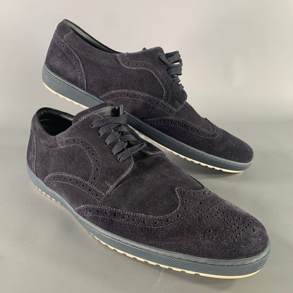 LOUIS VUITTON Size 10 Navy Wingtip Suede Vulcanized sole Lace Up Shoes - Picture 1 of 7